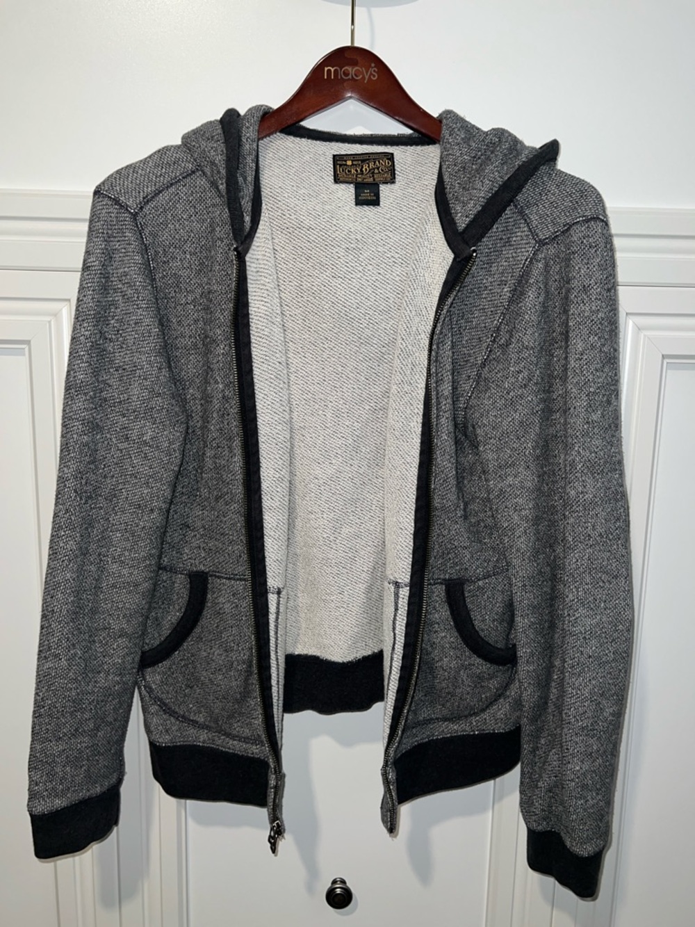 Lucky Brand Heather Gray and Black Hooded Zip Jacket